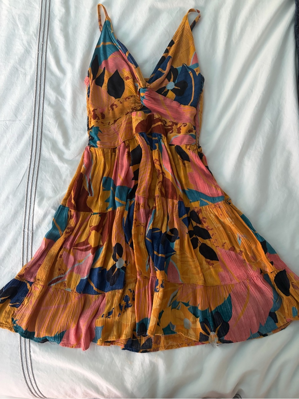 Angie Mustard, Pink & Teal Floral Spaghetti-Strap Mini Dress
